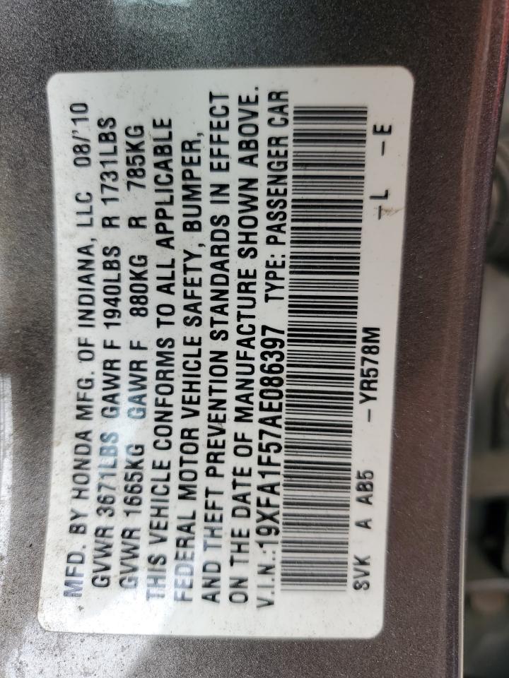 19XFA1F57AE086397 2010 Honda Civic Lx