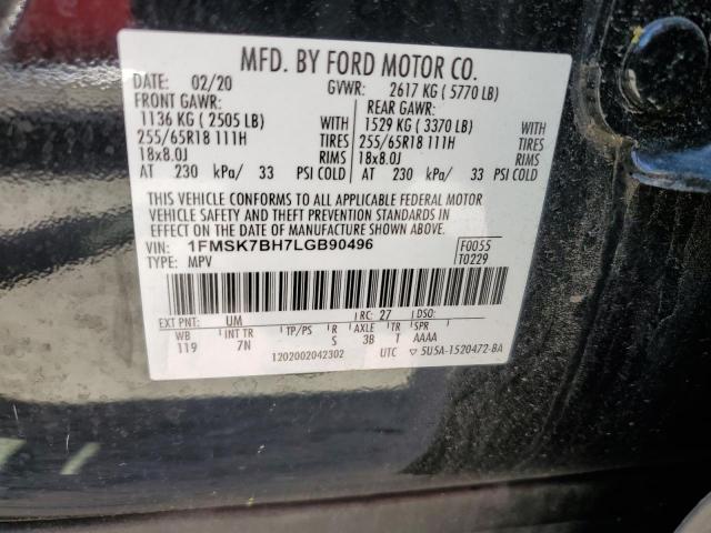 2020 Ford Explorer VIN: 1FMSK7BH7LGB90496 Lot: 51573334