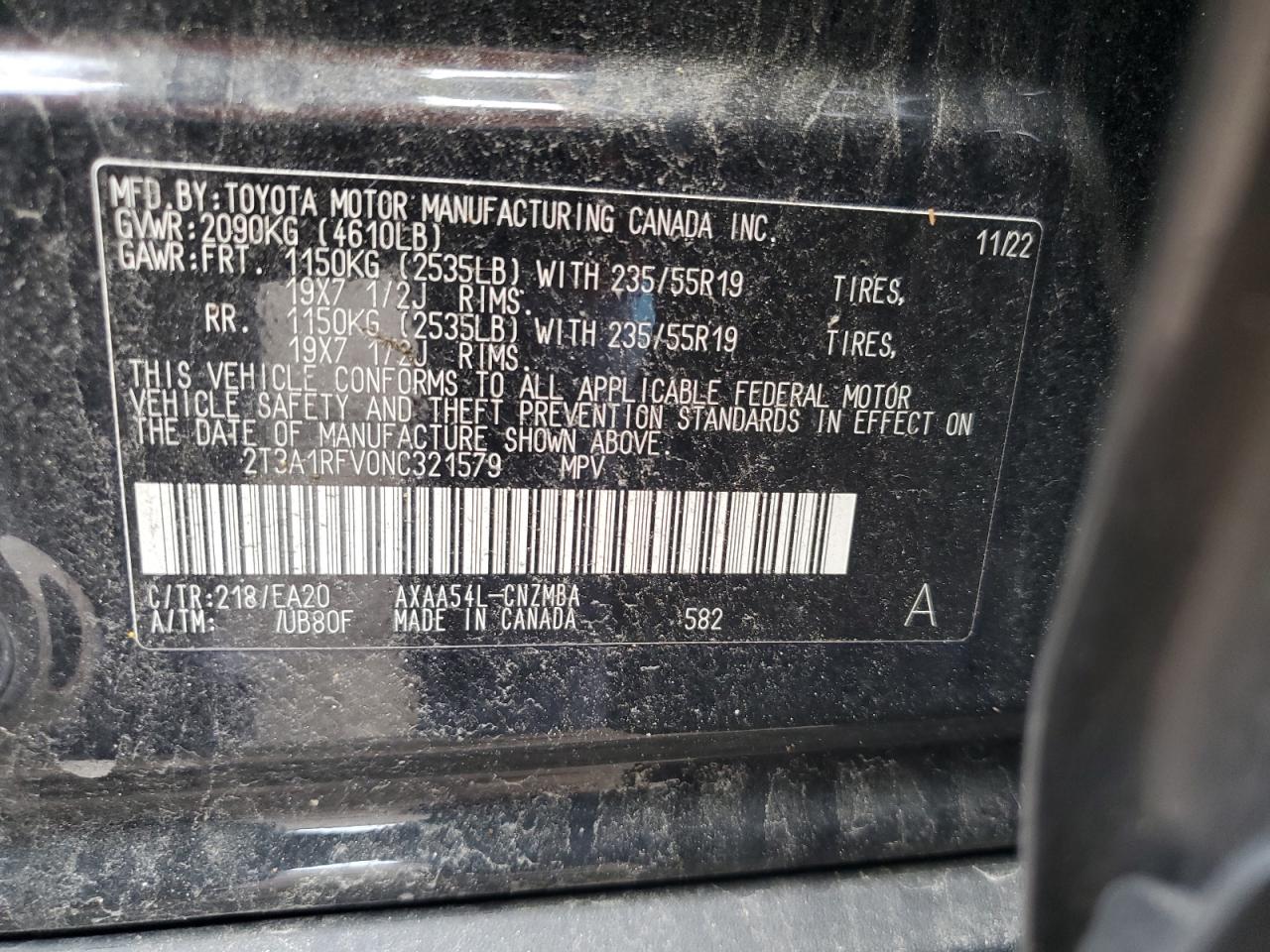 2T3A1RFV0NC321579 2022 Toyota Rav4 Xle Premium