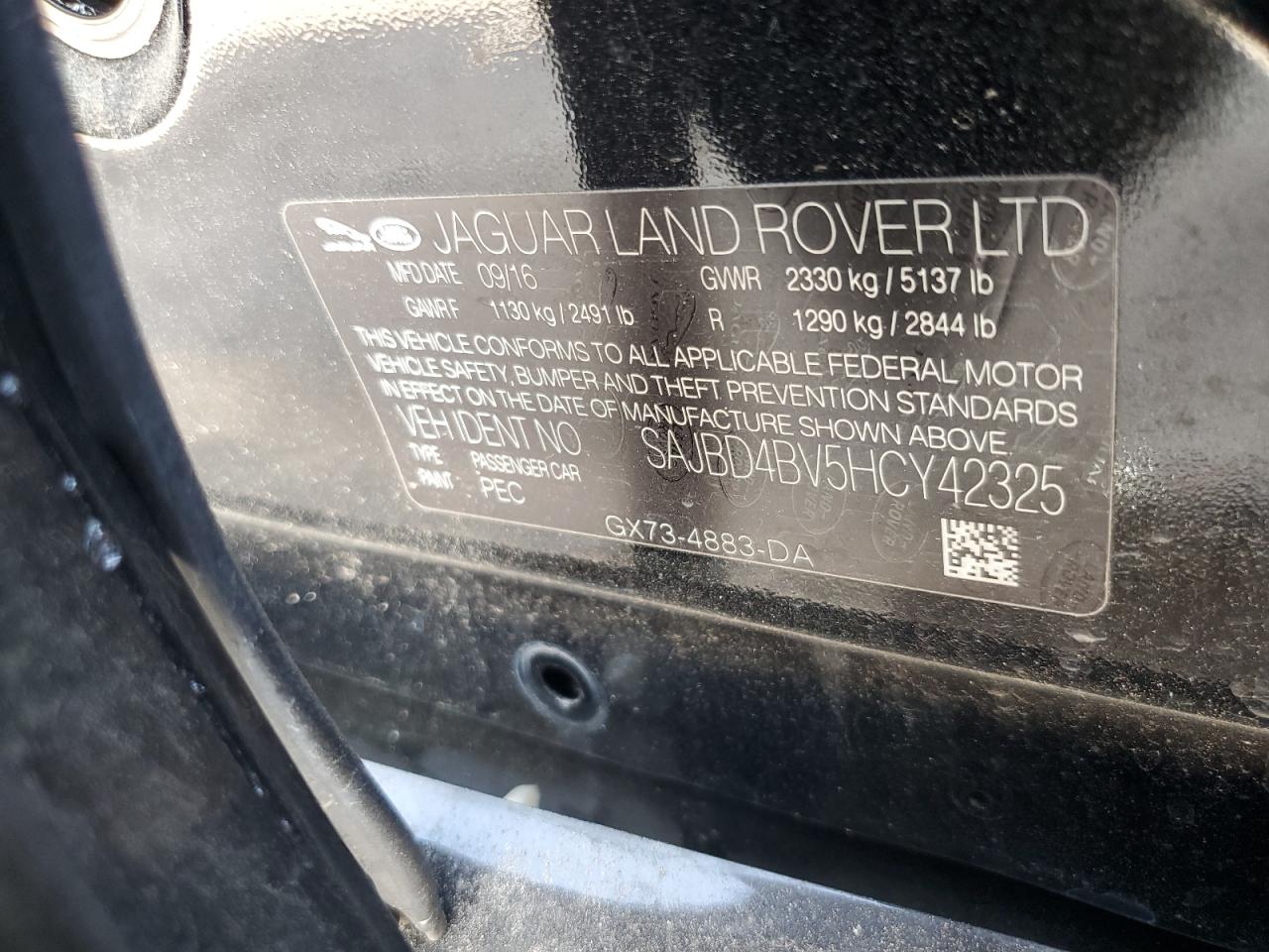 SAJBD4BV5HCY42325 2017 Jaguar Xf Premium