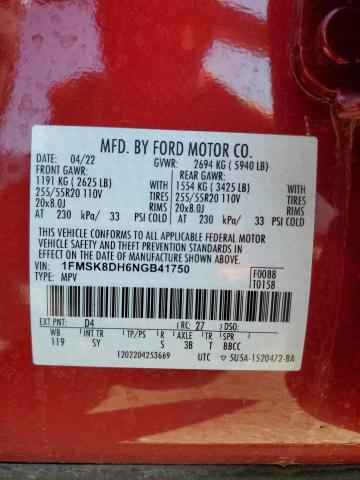 2022 Ford Explorer Xlt VIN: 1FMSK8DH6NGB41750 Lot: 54999814