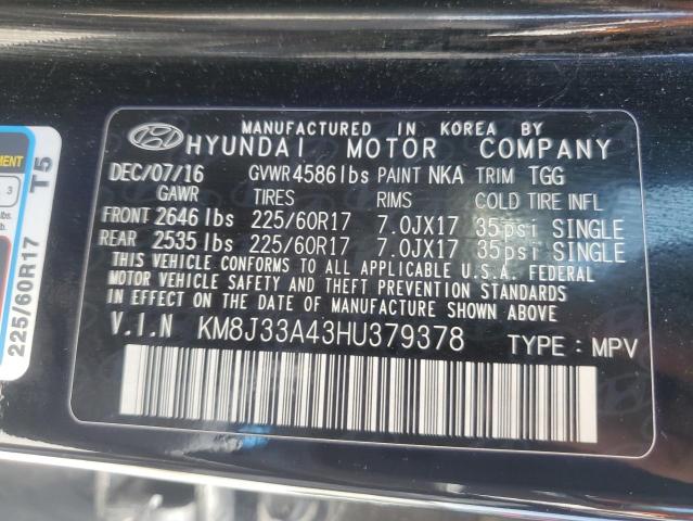 2017 Hyundai Tucson Limited VIN: KM8J33A43HU379378 Lot: 54400084