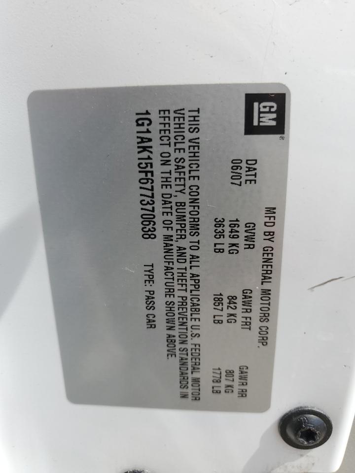 1G1AK15F677370638 2007 Chevrolet Cobalt Ls