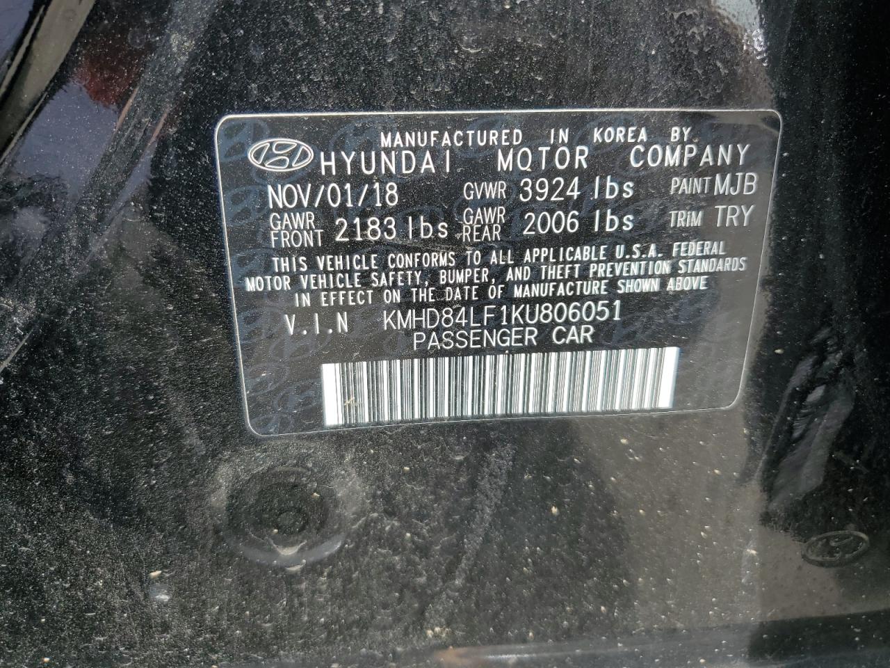 KMHD84LF1KU806051 2019 Hyundai Elantra Sel