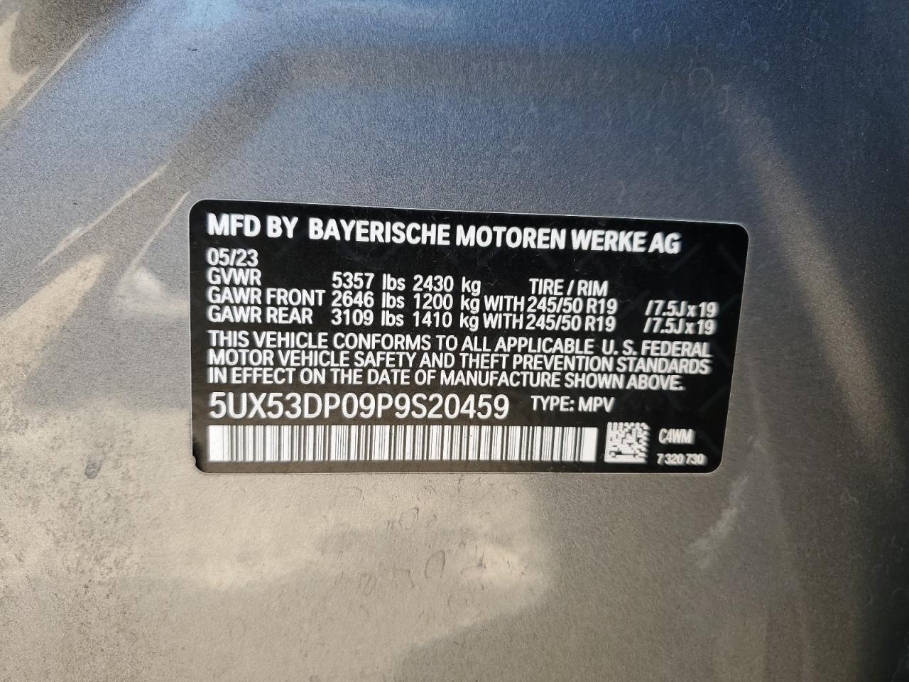 5UX53DP09P9S20459 2023 BMW X3 xDrive30I