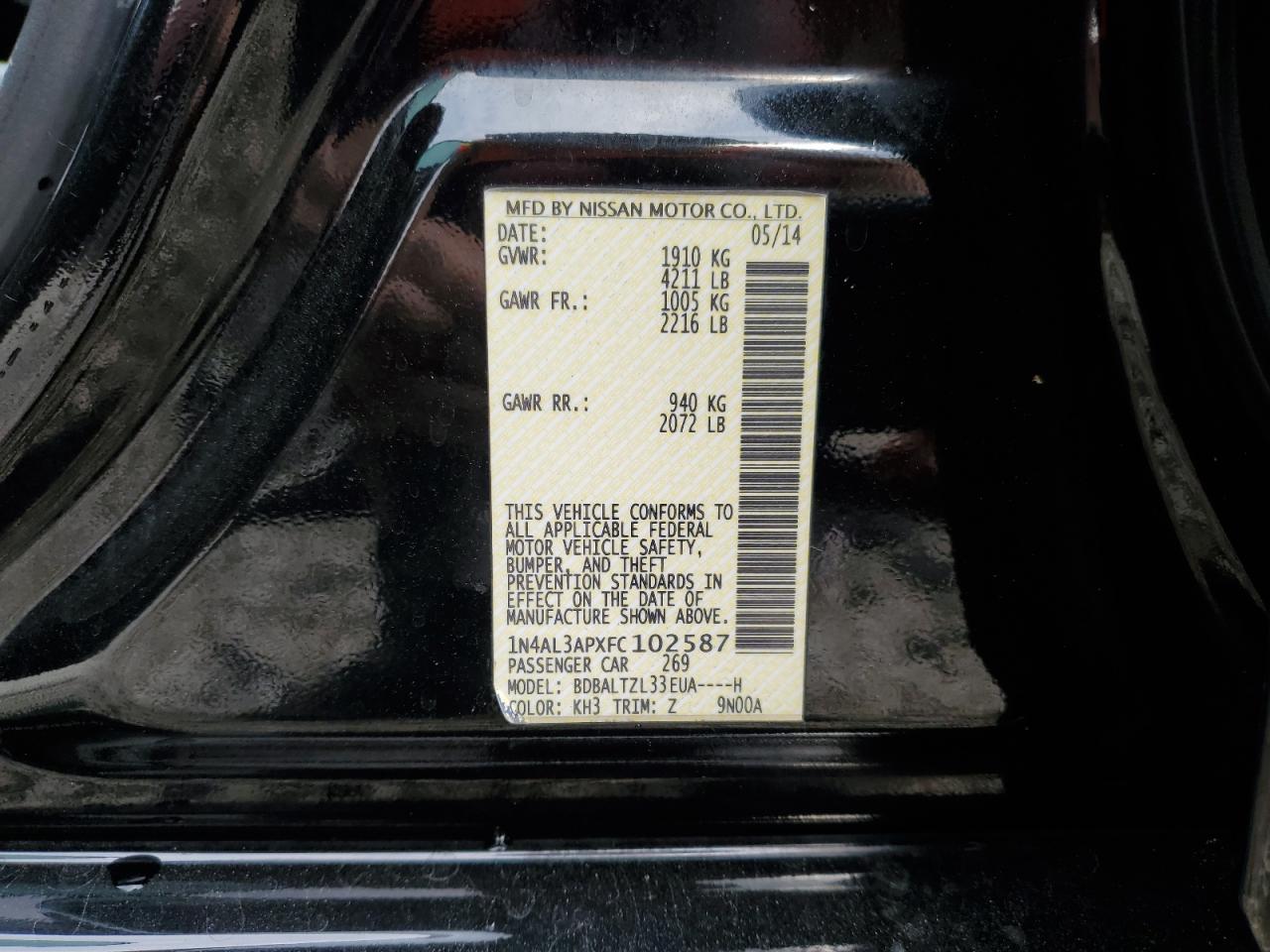 1N4AL3APXFC102587 2015 Nissan Altima 2.5