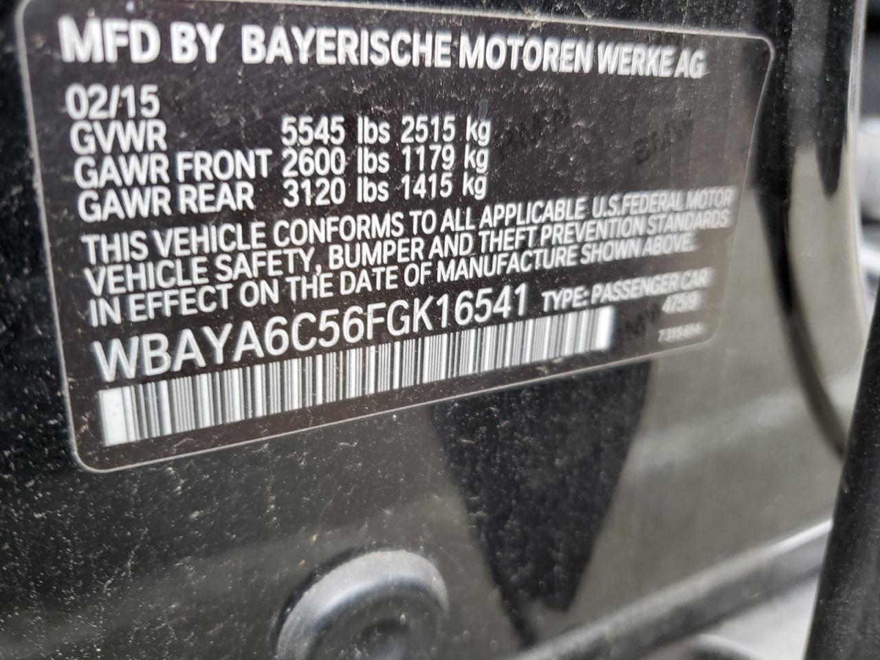 WBAYA6C56FGK16541 2015 BMW 740 I