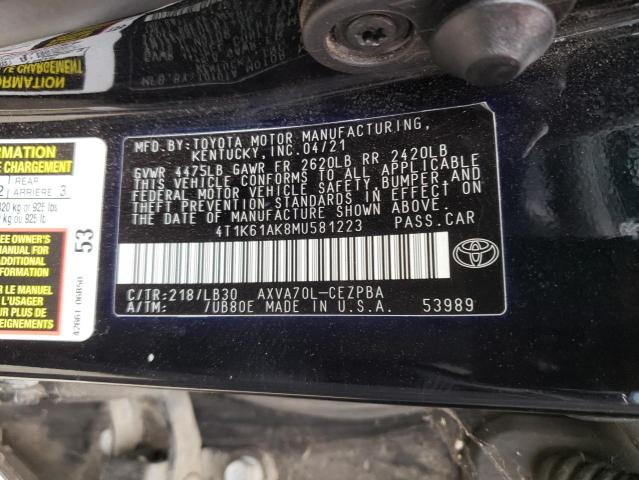 VIN 4T1K61AK8MU581223 2021 Toyota Camry, Xse no.12