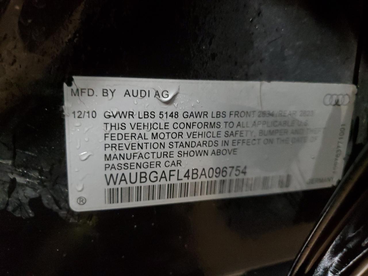 WAUBGAFL4BA096754 2011 Audi S4 Premium Plus