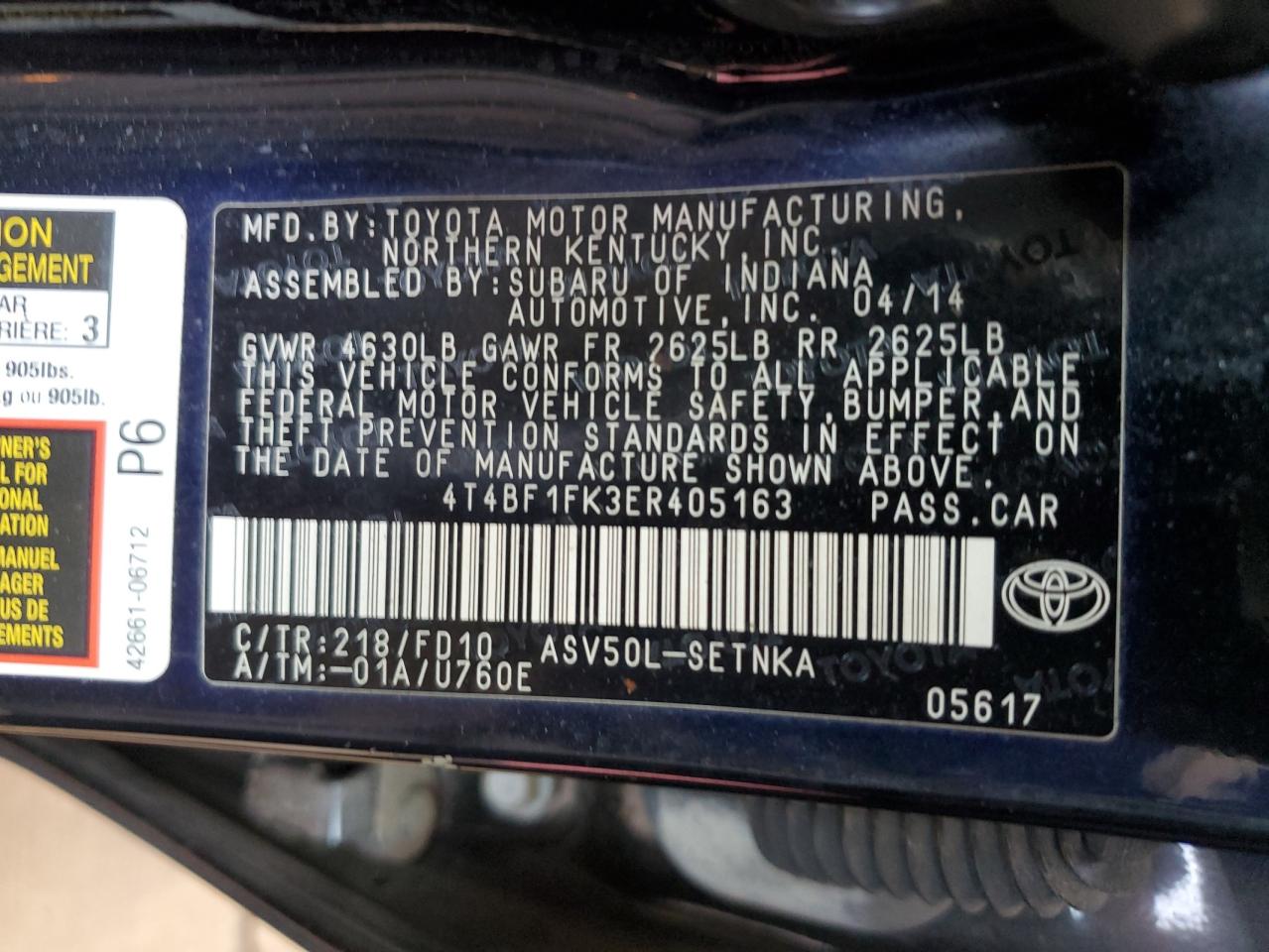 4T4BF1FK3ER405163 2014 Toyota Camry L