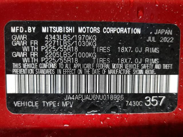 2022 Mitsubishi Outlander Sport Es VIN: JA4APUAU6NU018926 Lot: 55366414