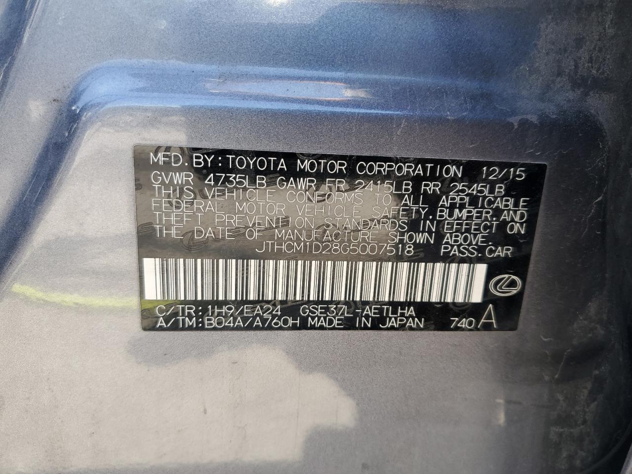 JTHCM1D28G5007518 2016 Lexus Is 300