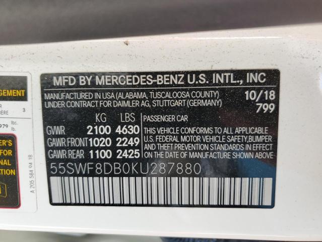 2019 Mercedes-Benz C 300 VIN: 55SWF8DB0KU287880 Lot: 54712544