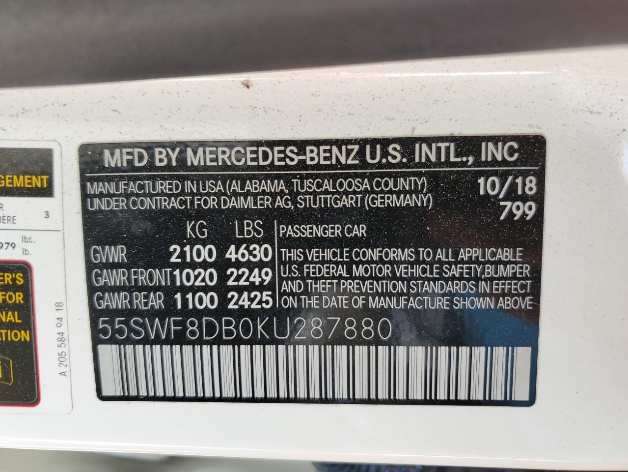 55SWF8DB0KU287880 2019 Mercedes-Benz C 300