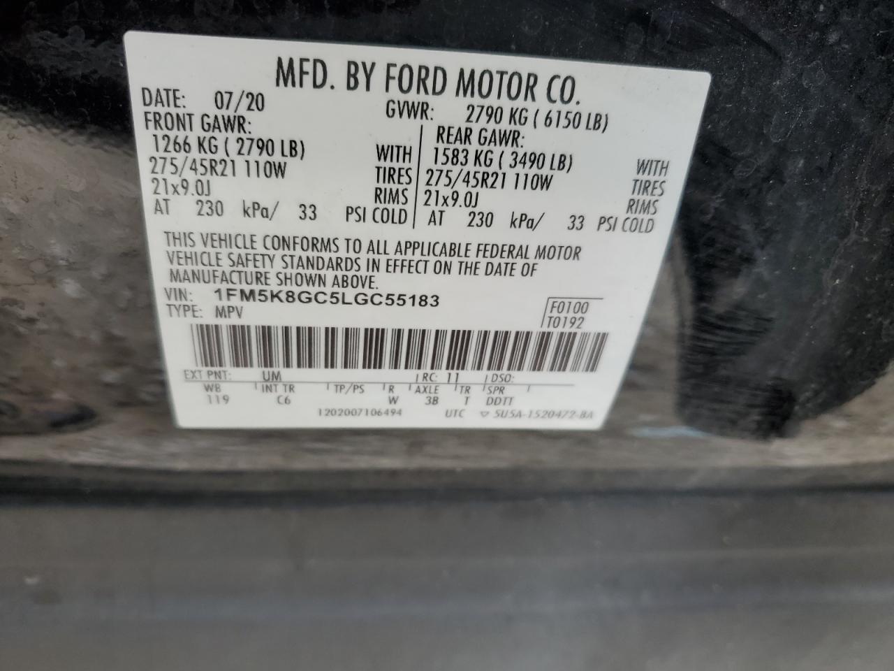 1FM5K8GC5LGC55183 2020 Ford Explorer St