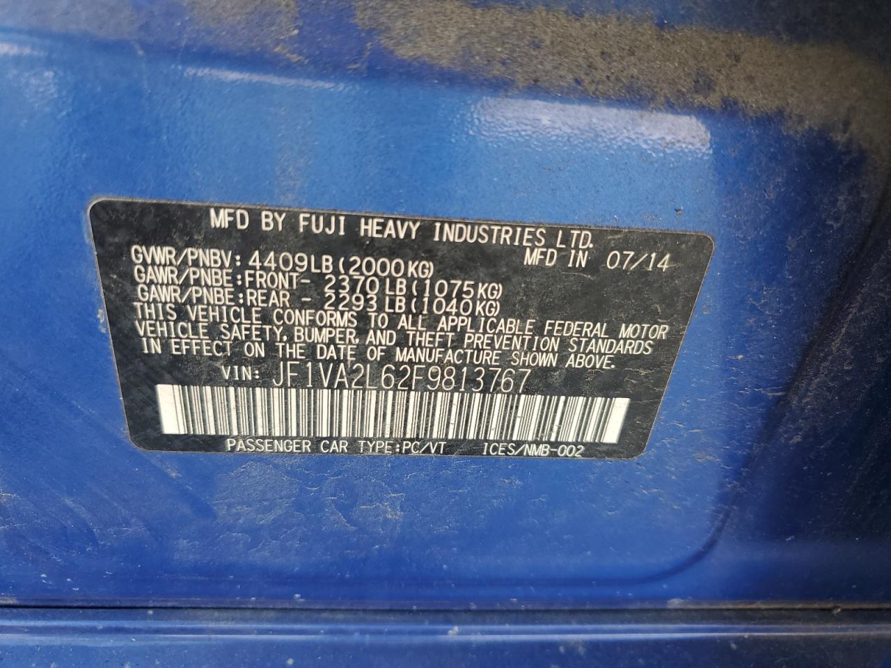 JF1VA2L62F9813767 2015 Subaru Wrx Sti