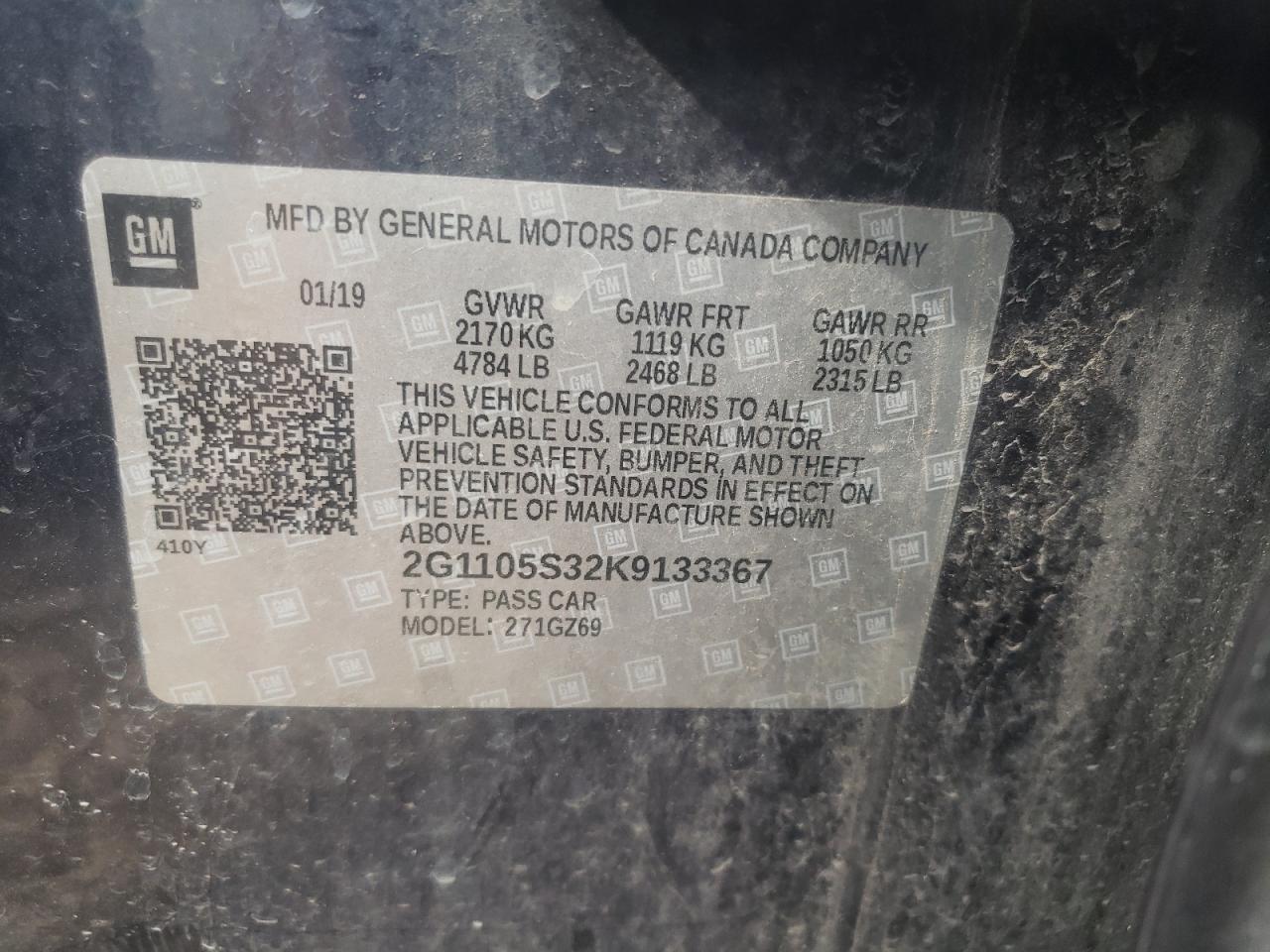 2G1105S32K9133367 2019 Chevrolet Impala Premier