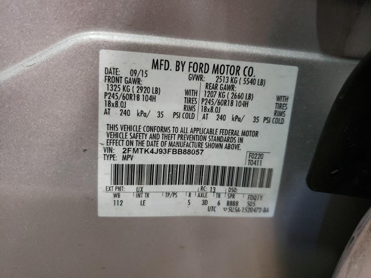 2FMTK4J93FBB88057 2015 Ford Edge Sel