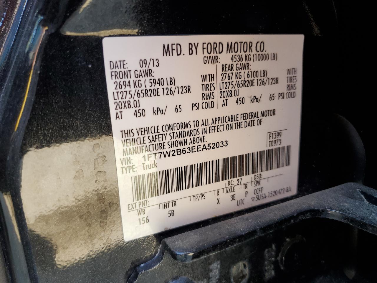 1FT7W2B63EEA52033 2014 Ford F250 Super Duty