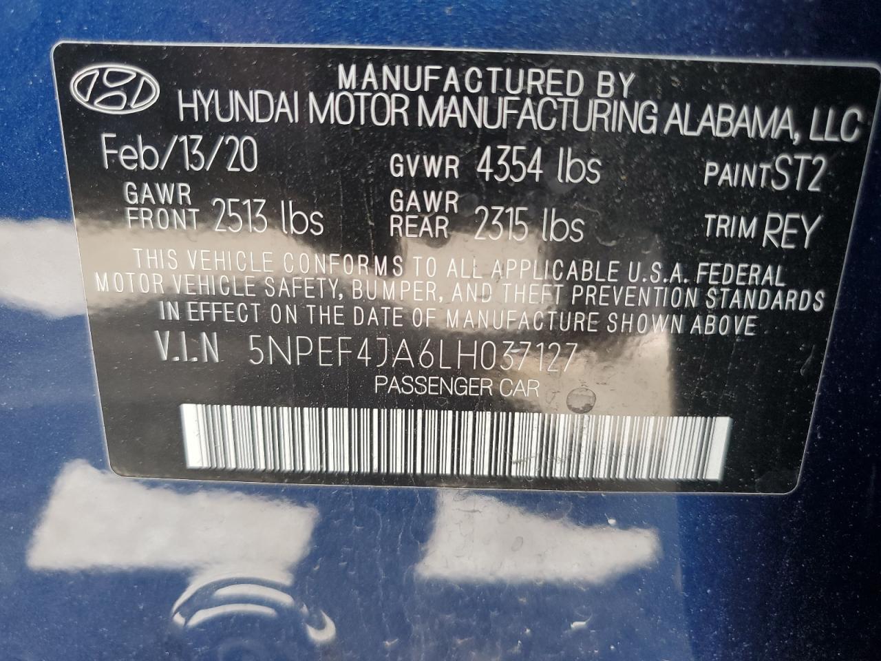 5NPEF4JA6LH037127 2020 Hyundai Sonata Sel