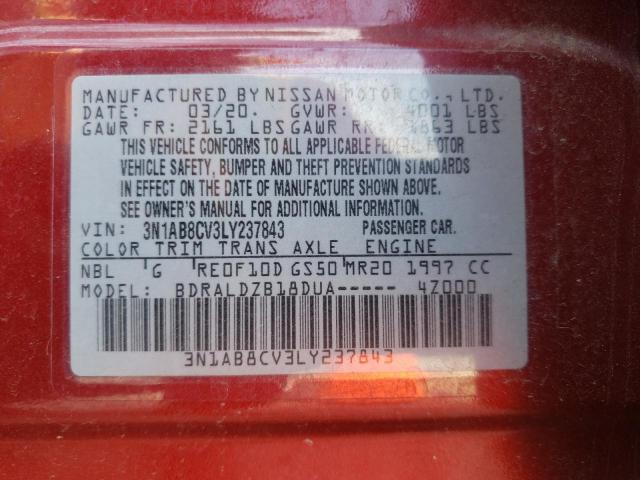 2020 Nissan Sentra Sv VIN: 3N1AB8CV3LY237843 Lot: 56190524