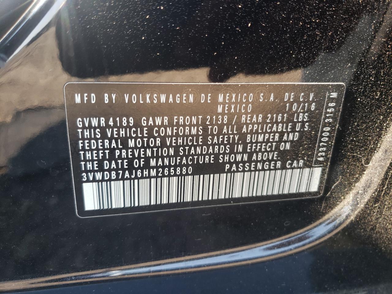 3VWDB7AJ6HM265880 2017 Volkswagen Jetta Se