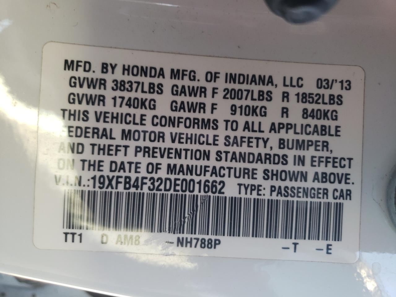 19XFB4F32DE001662 2013 Honda Civic Hybrid L