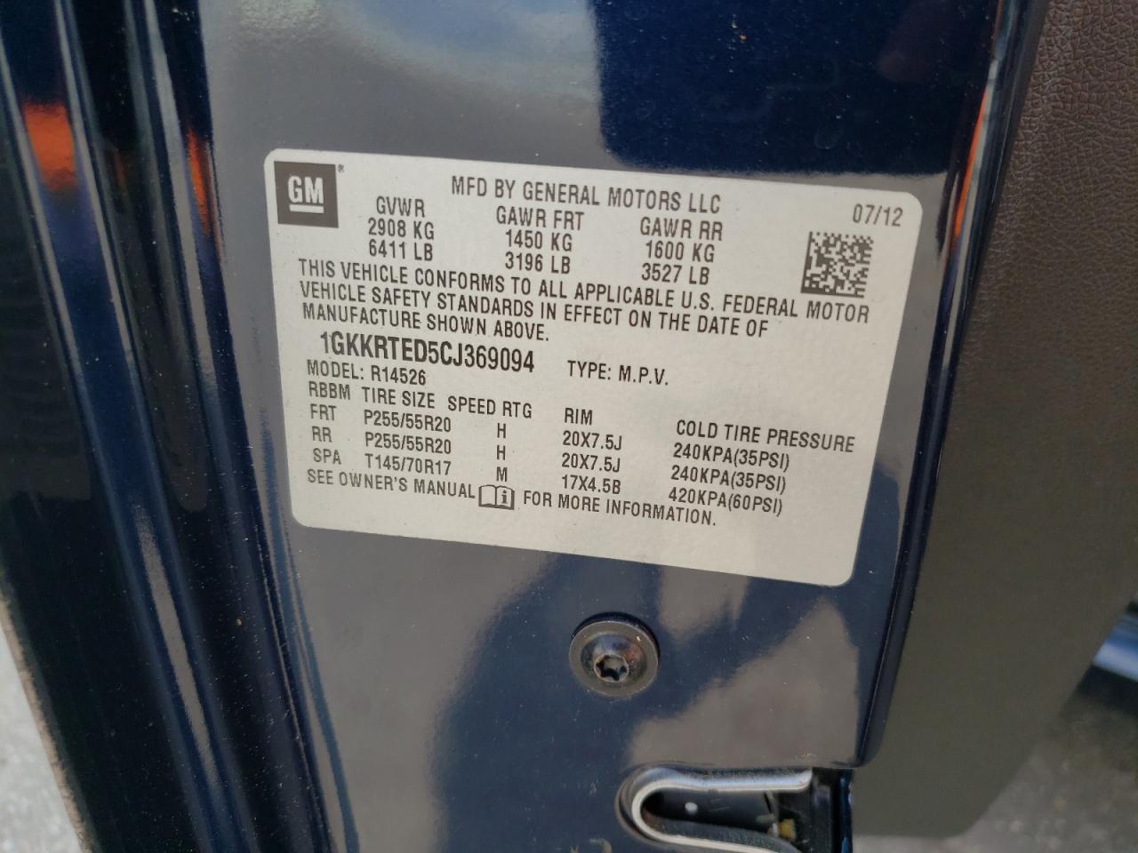 1GKKRTED5CJ369094 2012 GMC Acadia Denali