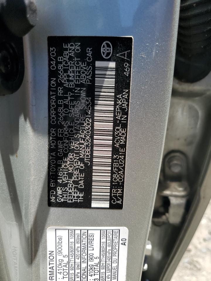 JTDBE32K030214534 2003 Toyota Camry Le