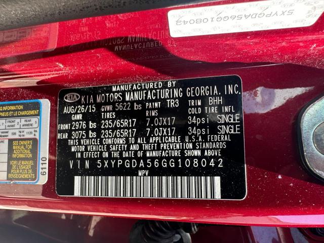 2016 Kia Sorento Lx VIN: 5XYPGDA56GG108042 Lot: 55374294