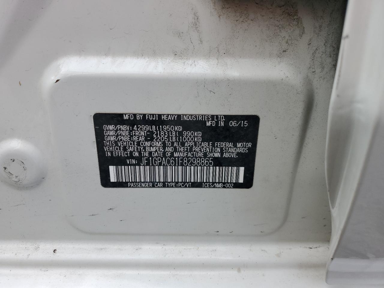 JF1GPAC61F8298865 2015 Subaru Impreza Premium