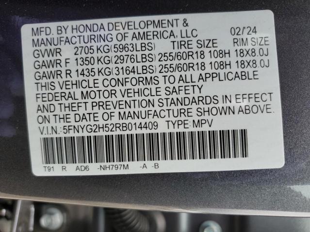 2024 Honda Pilot Exl VIN: 5FNYG2H52RB014409 Lot: 56345764