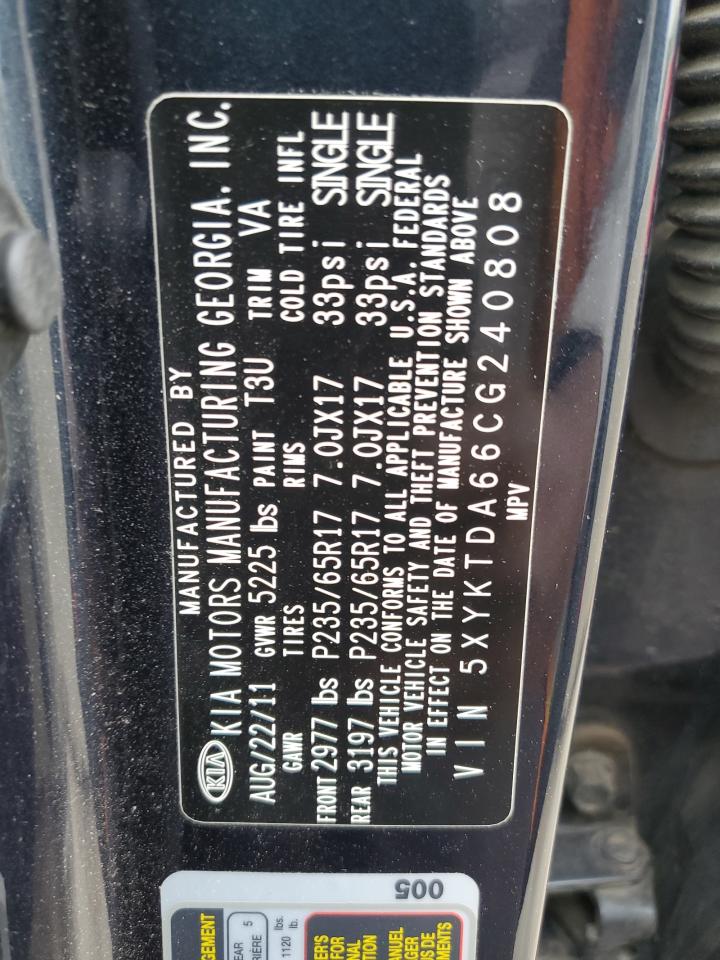 5XYKTDA66CG240808 2012 Kia Sorento Base