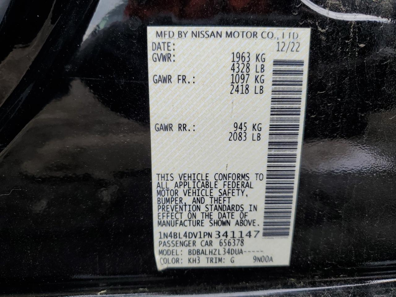 1N4BL4DV1PN341147 2023 Nissan Altima Sv