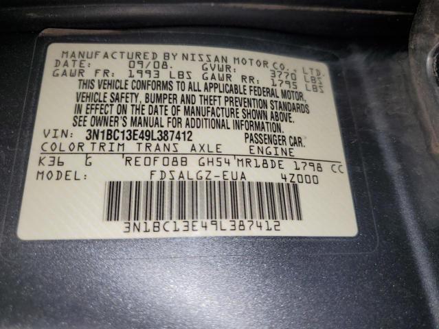 2009 Nissan Versa S VIN: 3N1BC13E49L387412 Lot: 56926004