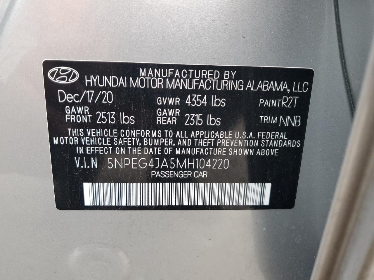 5NPEG4JA5MH104220 2021 Hyundai Sonata Se