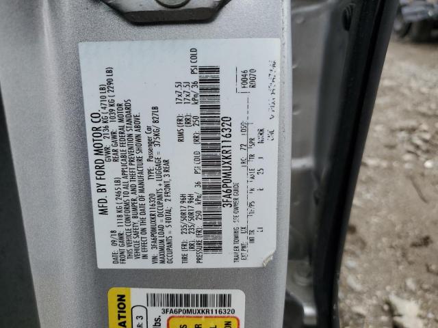 VIN 3FA6P0MUXKR116320 2019 Ford Fusion, Sel no.12