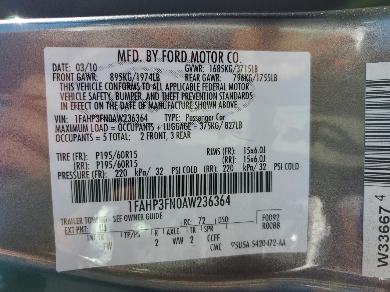 1FAHP3FN0AW236364 2010 Ford Focus Se