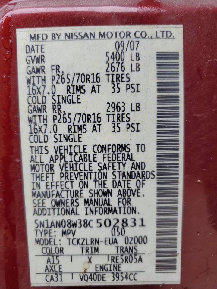 5N1AN08W38C502831 2008 Nissan Xterra Off Road