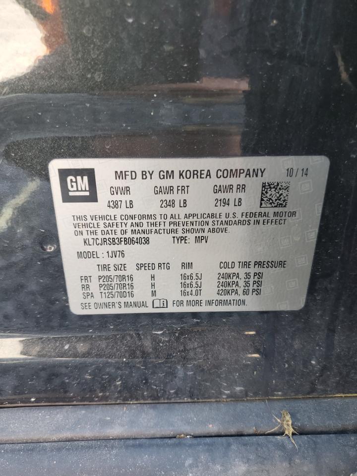 KL7CJRSB3FB064038 2015 Chevrolet Trax 1Lt