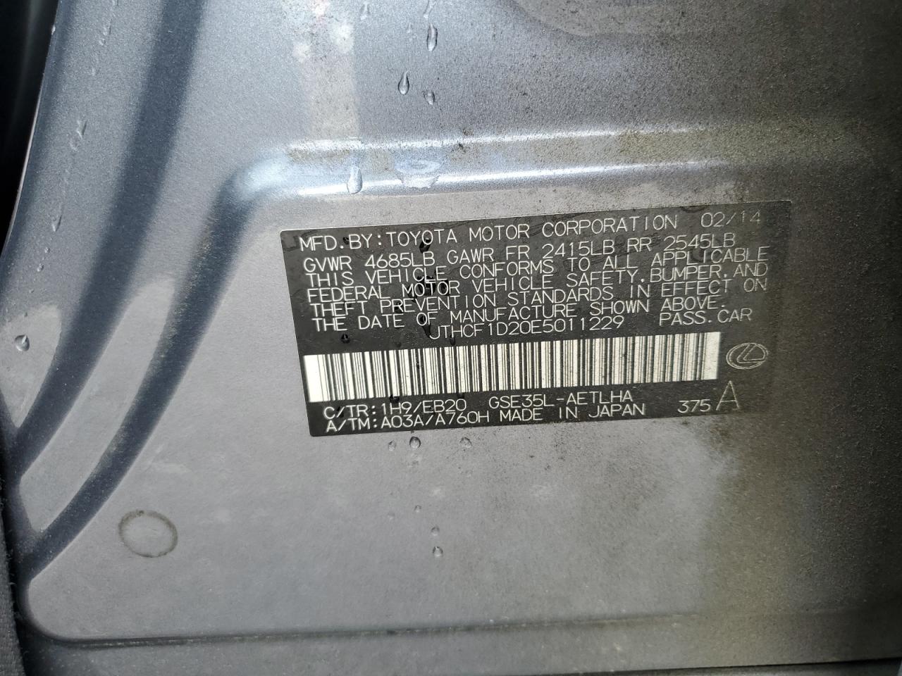 JTHCF1D20E5011229 2014 Lexus Is 250