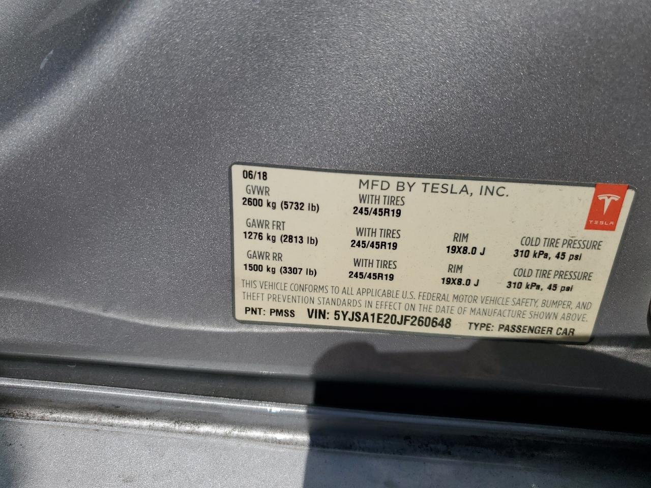 5YJSA1E20JF260648 2018 Tesla Model S