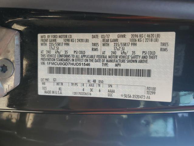 2017 Ford Escape Se VIN: 1FMCU0GD7HUD51546 Lot: 56232794