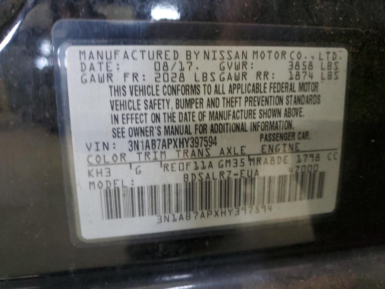 3N1AB7APXHY397594 2017 Nissan Sentra S