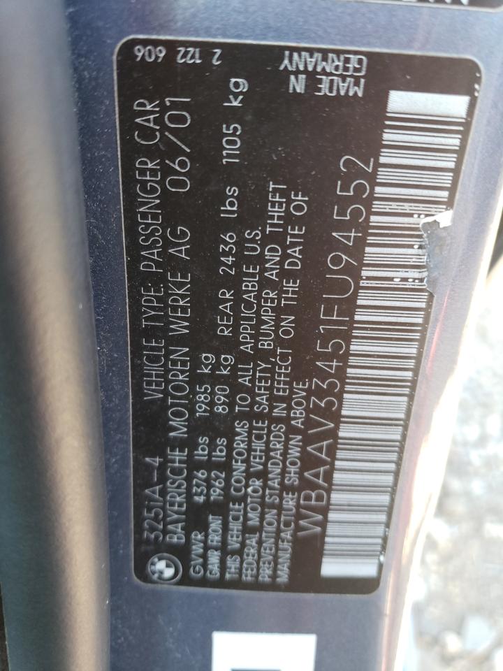 WBAAV33451FU94552 2001 BMW 325 I