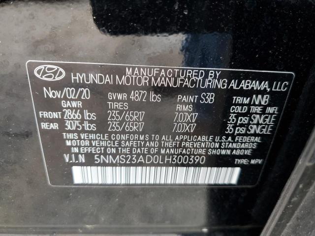2020 Hyundai Santa Fe Se VIN: 5NMS23AD0LH300390 Lot: 54321234