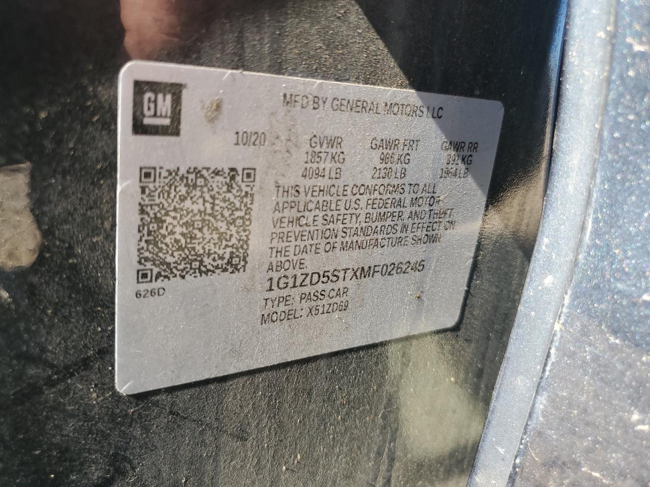 1G1ZD5STXMF026245 2021 Chevrolet Malibu Lt