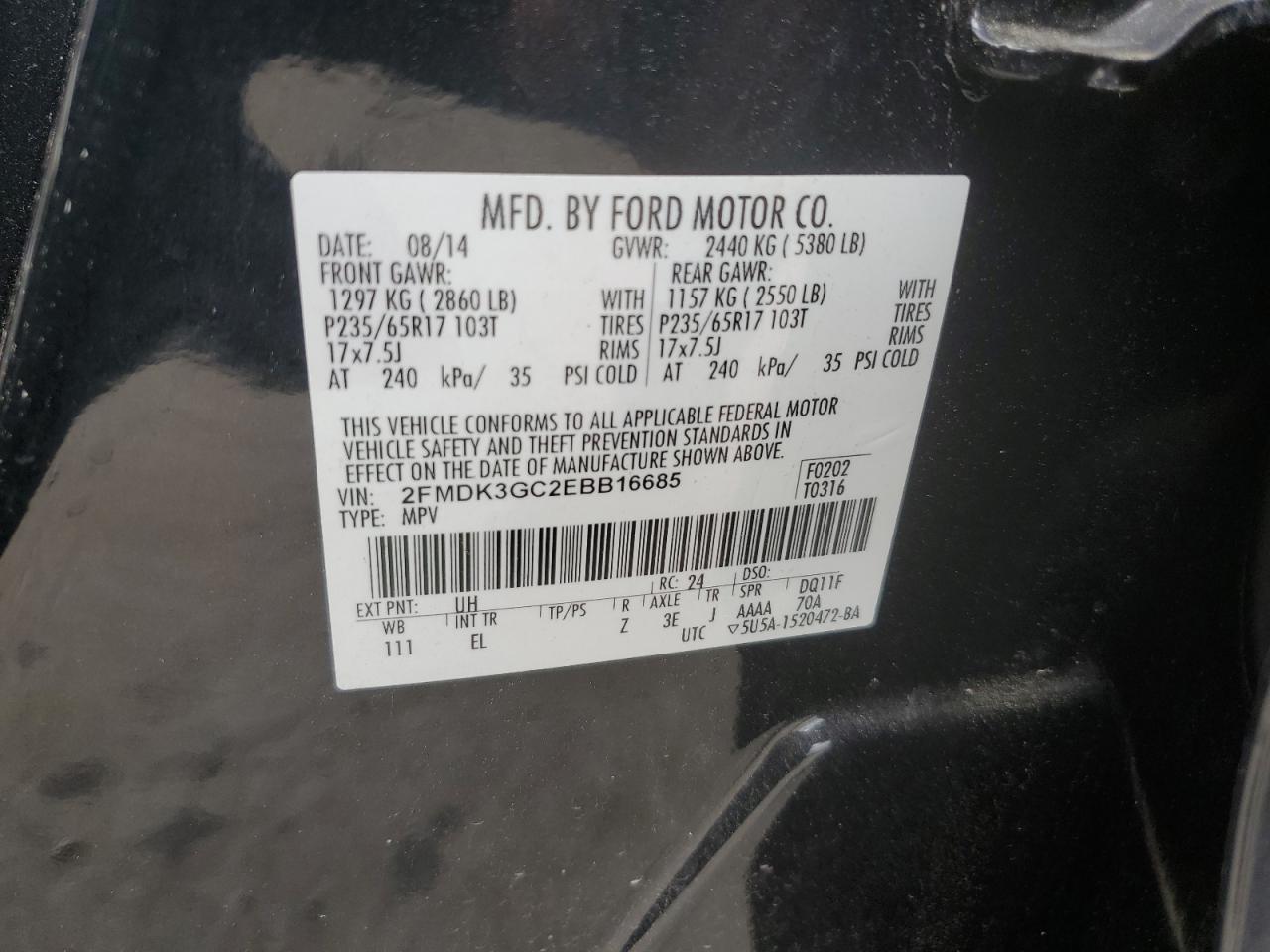 2FMDK3GC2EBB16685 2014 Ford Edge Se