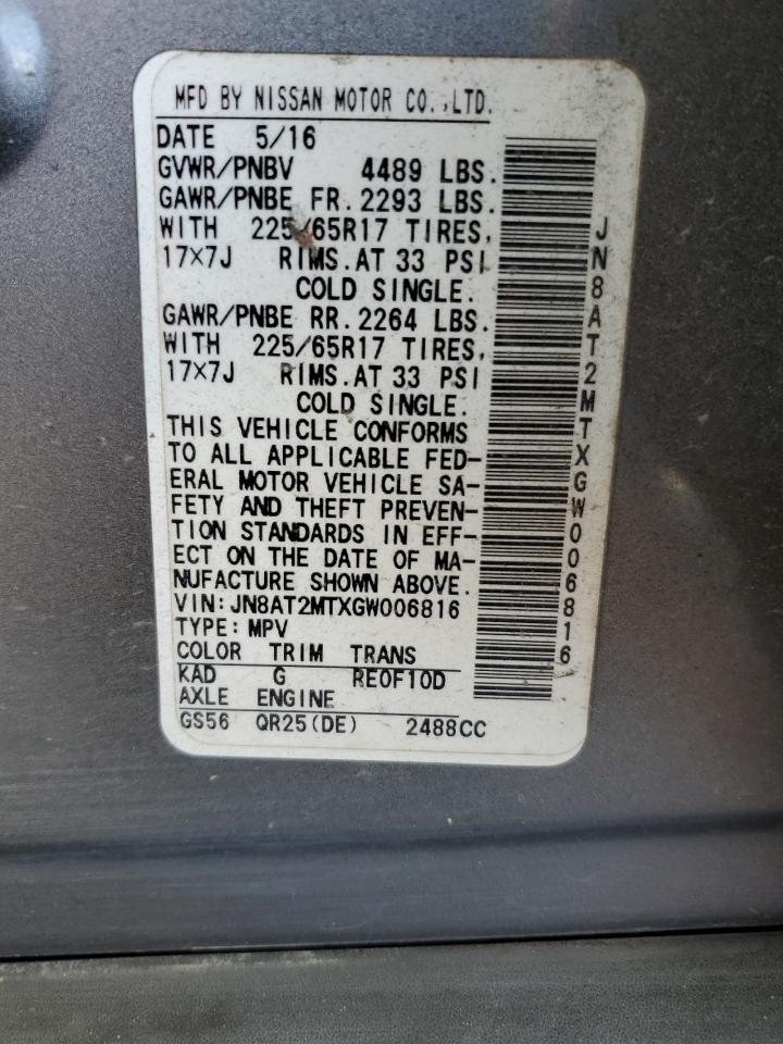 JN8AT2MTXGW006816 2016 Nissan Rogue S