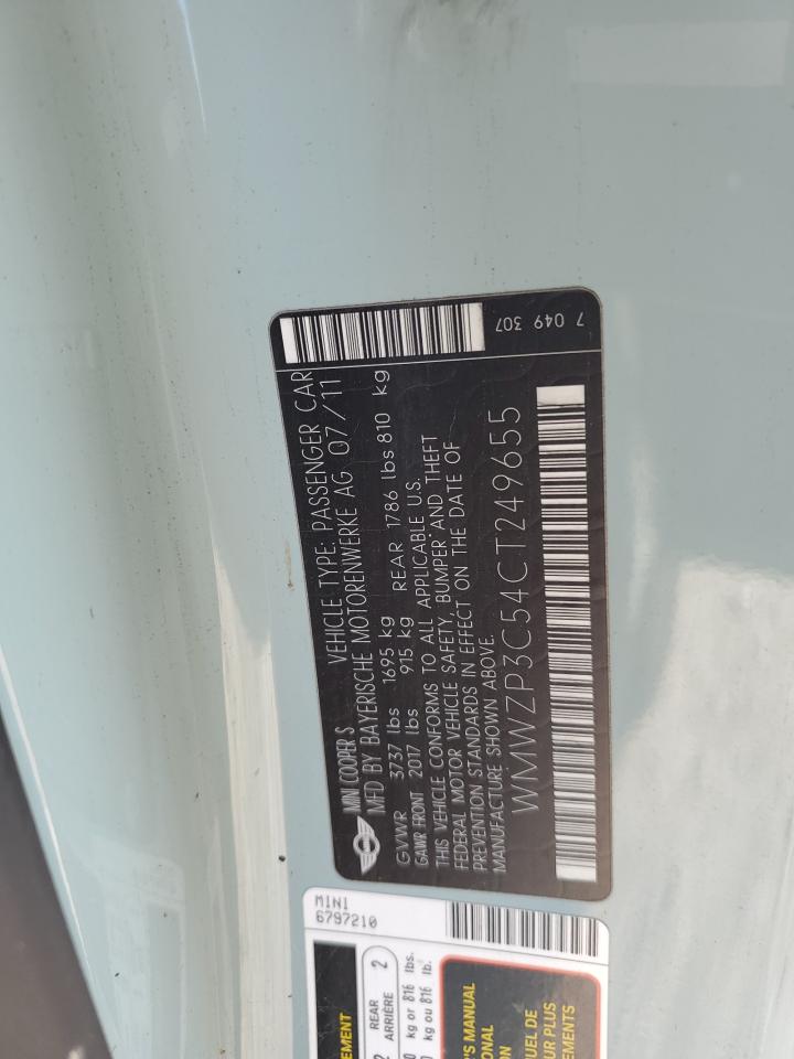 WMWZP3C54CT249655 2012 Mini Cooper S